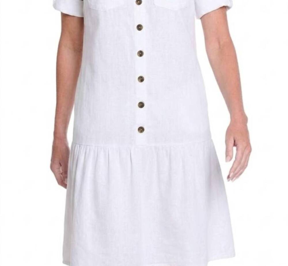 NEW MULTIPLES twill & denim dress with flounce hem in white